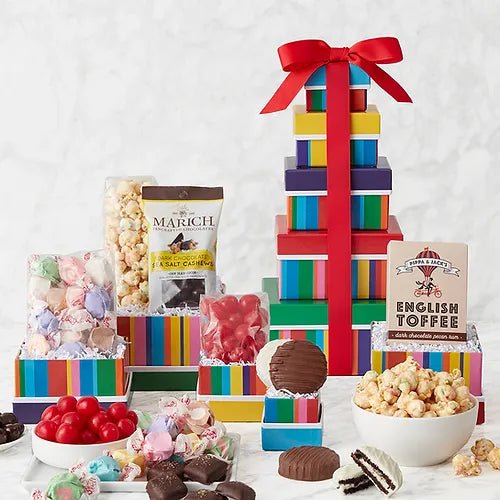 Colorful Birthday Tower - Vogue Gift Baskets